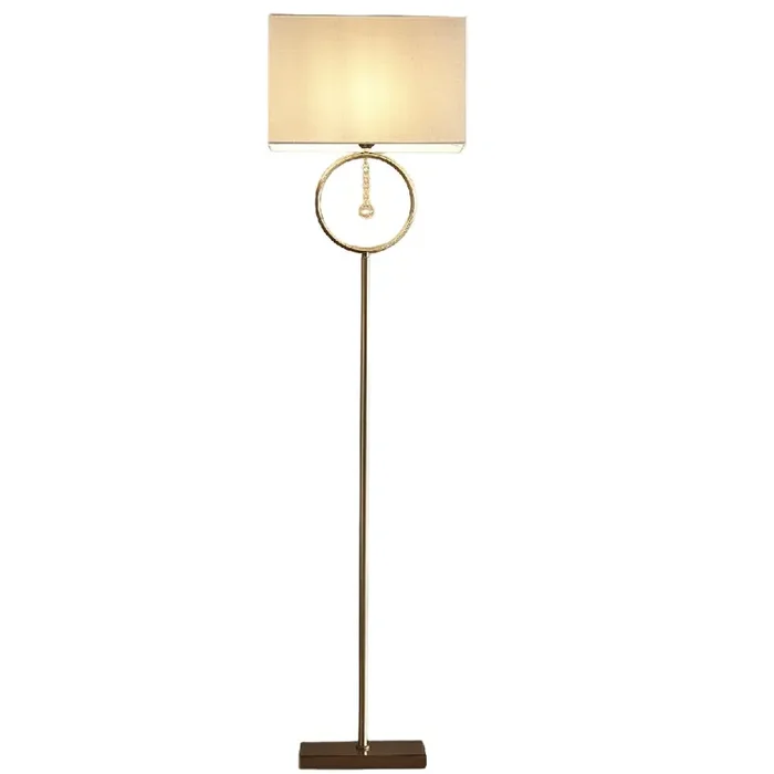 Antique Brass & Crystal Modern Floor Lamp with Cream Rectangular Shade 154cm