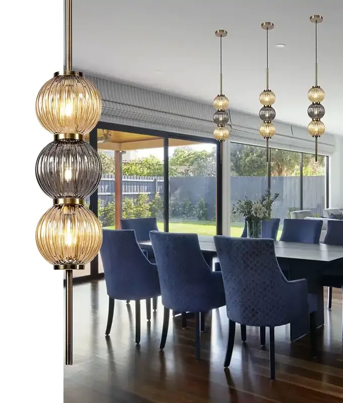 Antique Brass Pendant with 3 Glass Shades