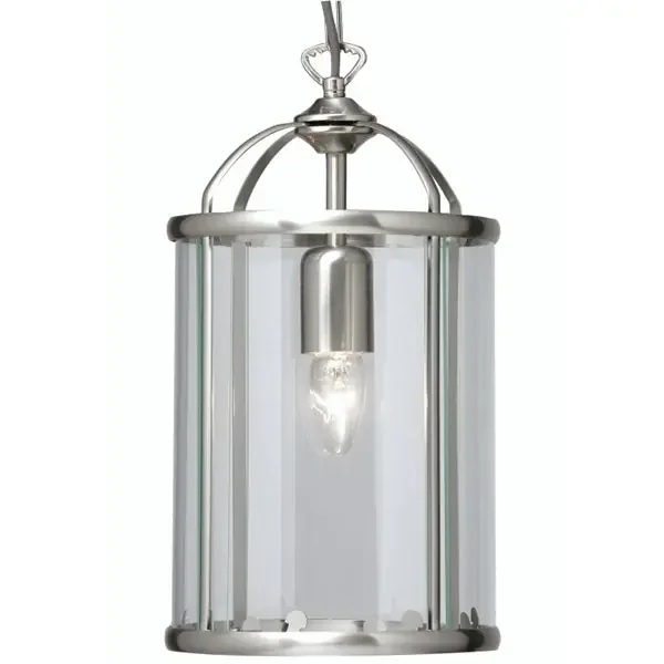 Antique Chrome & Glass Panel Vintage Lantern Pendant Light 20cm