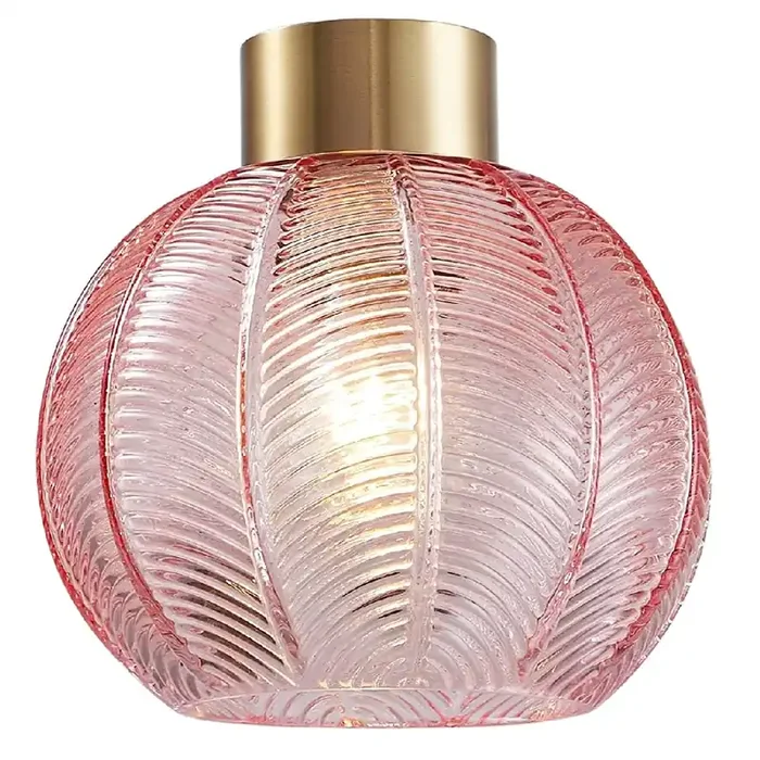 Antique Gold & Pink Ribbed Glass Vintage Globe Easy Fit Pendant Shade 21cm