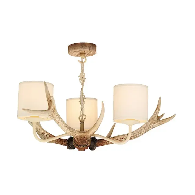 Antler 3 Light Bleached with Shades Pendant Light