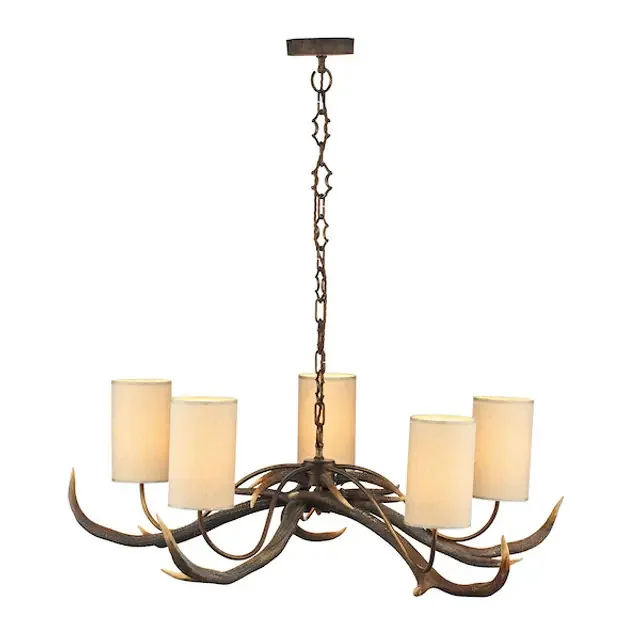 Antler 5 Light Rustic with Shades Pendant Light