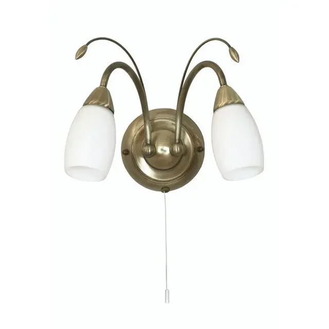 Antwerp 2 Light Antique Brass with Opal Diffuser Wall Light