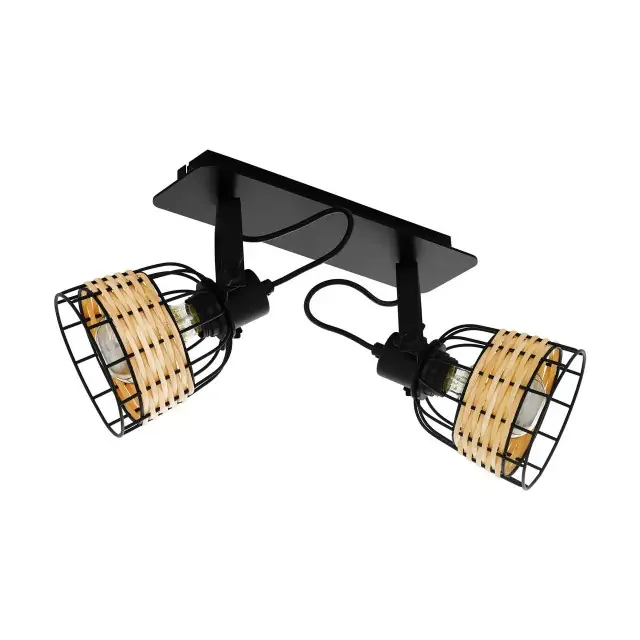 Anwick 1 2 Light Black Steel Natural Rattan Shade Spot Light
