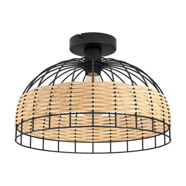Anwick Black Steel with Rattan Shade Ceiling Light