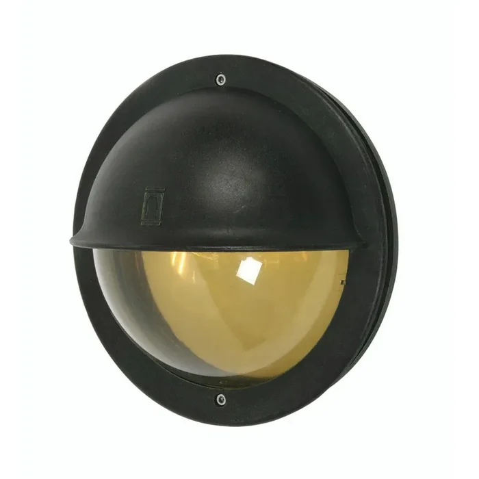 Apley Black Outdoor Vintage Round Eyelid Bulkhead Wall Light 27cm