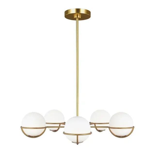 Apollo 5 Light Burnished Brass with White Diffuser Pendant Light