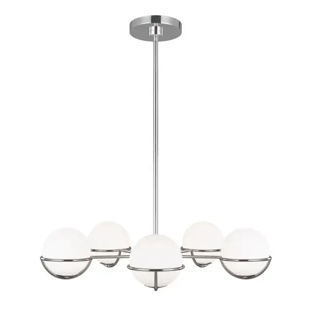 Apollo 5 Light Polished Nickel with White Diffuser Pendant Light