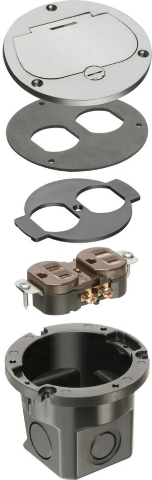 Arlington FLB3531NL Cut In Floor Box Kit, Flush to the Floor, with Cover and One Flip Lid, Nickel