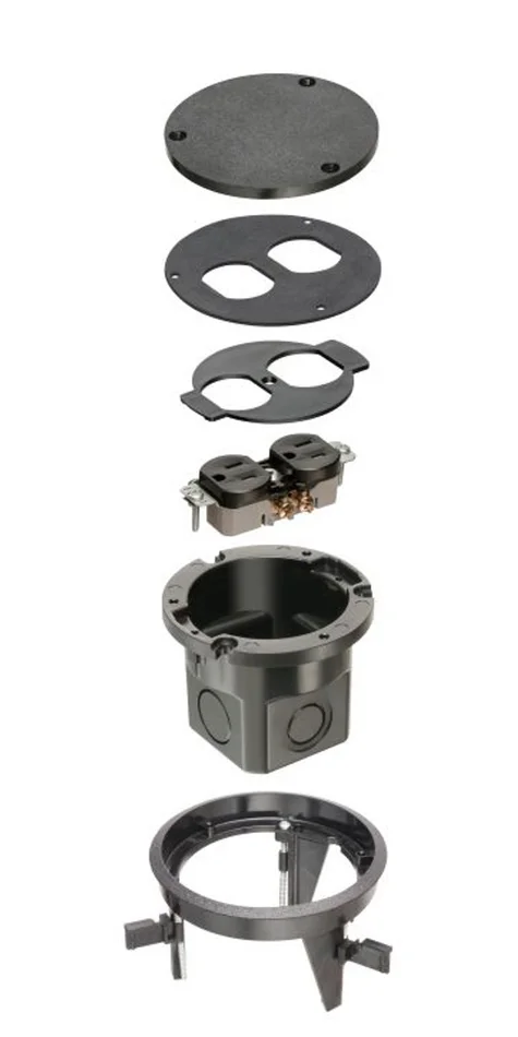 Arlington FLB4360BL Non-Metallic Round Cover Drop In Floor Box Kit with Box and Blank Cover, Black