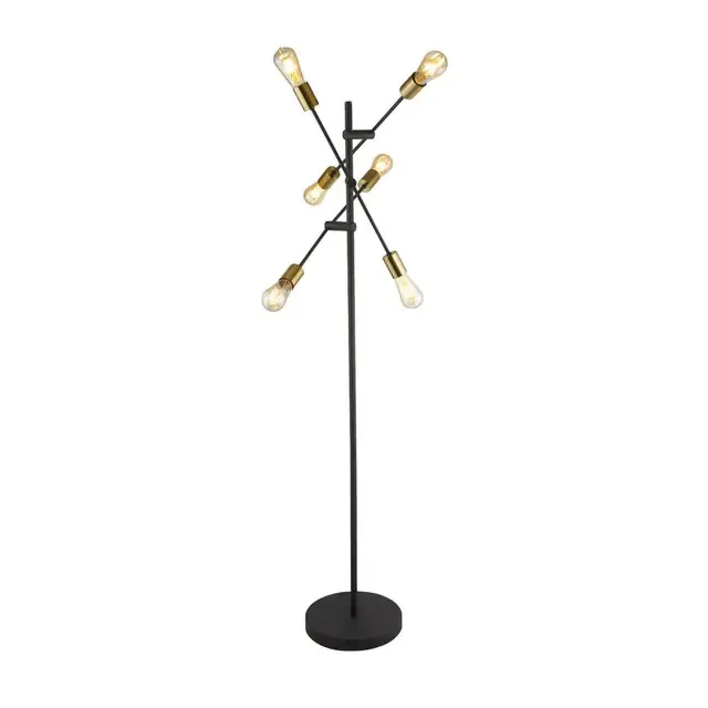 Armstrong 6 Light Black and Satin Brass Floor Lamp