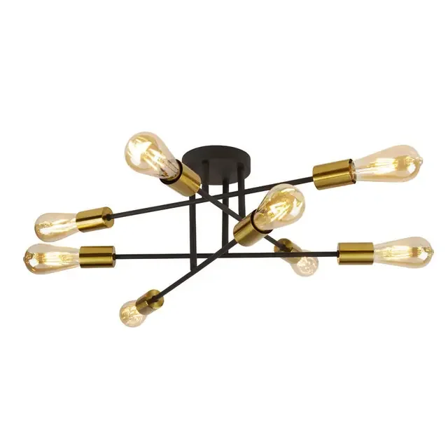 Armstrong 8 Light Black and Satin Brass Semi-Flush Ceiling Light