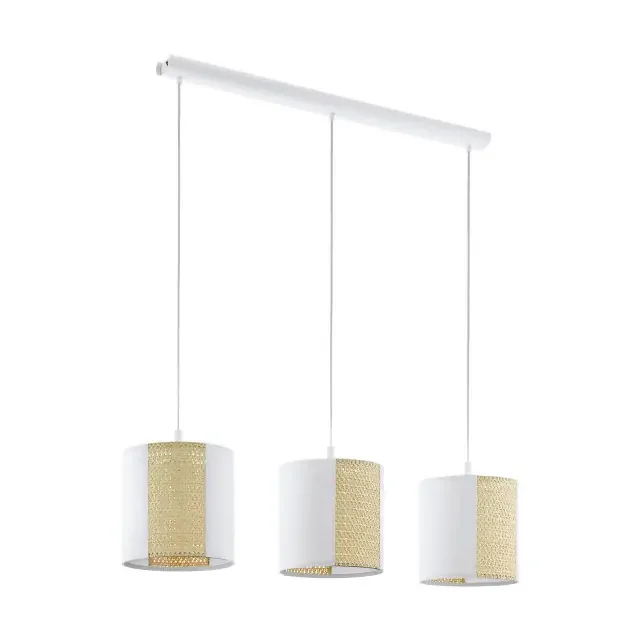 Arnhem 3 Light White Steel with Seagrass Shade Bar Pendant Light