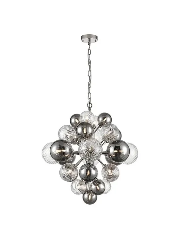 Array 29 Light Chrome with Clear and Smoke Spheres Pendant Light