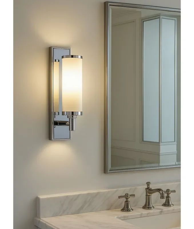 Art Deco Chrome Bathroom Wall Light with Opal Glass – IP44