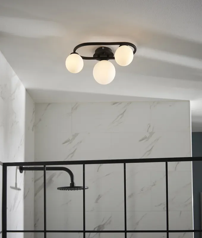 Art Deco Triple Globe Semi-Flush Bathroom Ceiling Light