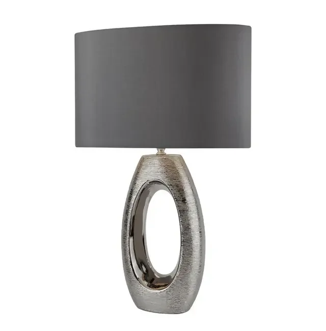 Artisan Chrome Oval Base with Grey Faux Silk Shade Table Lamp
