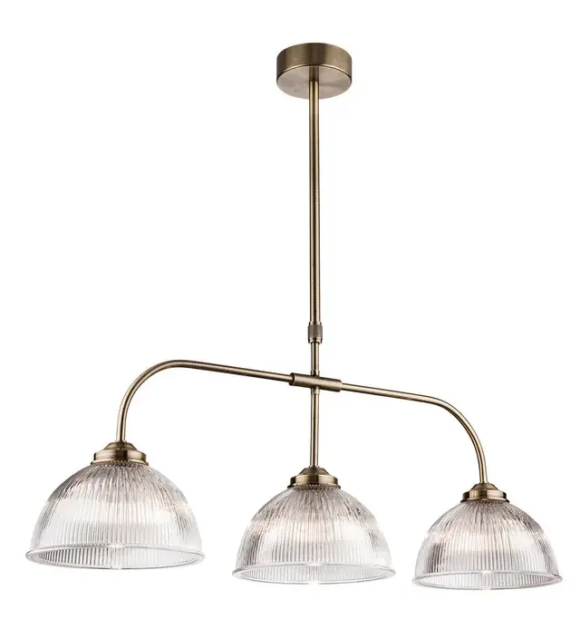 Ashford 3 Light Antique Brass with Clear Ribbed Glass Bar Pendant Light
