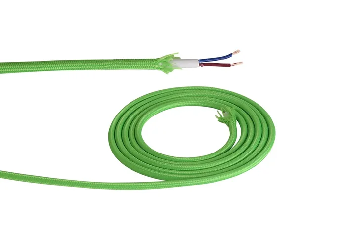 Ashmore 1m Lime Green Braided 2 Core 0.75mm Cable VDE Approved (qty ordered will be supplied as one continuous length)