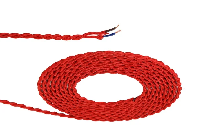 Ashmore 1m Red Braided Twisted 2 Core 0.75mm Cable VDE Approved (qty ordered will be supplied as one continuous length)