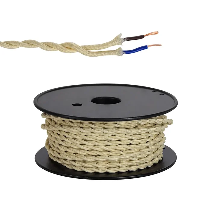 Ashmore 25m Roll Beige Braided Twisted 2 Core 0.75mm Cable VDE Approved