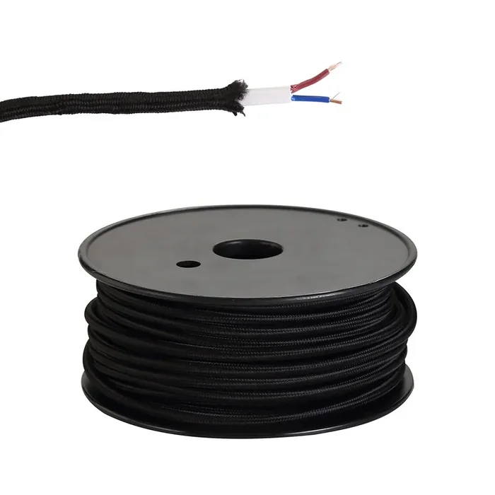 Ashmore 25m Roll Black Braided 2 Core 0.75mm Cable VDE Approved