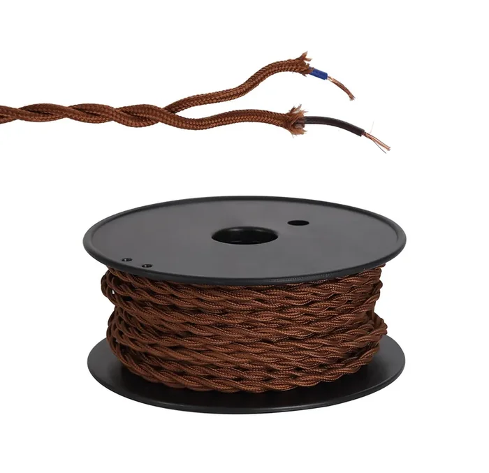 Ashmore 25m Roll Dark Brown Braided Twisted 2 Core 0.75mm Cable VDE Approved