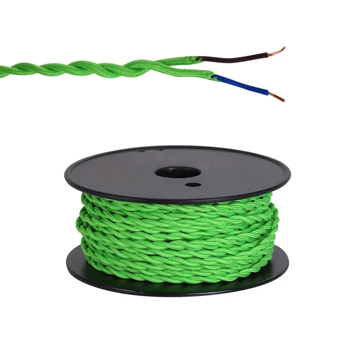 Ashmore 25m Roll Light Green Braided Twisted 2 Core 0.75mm Cable VDE Approved