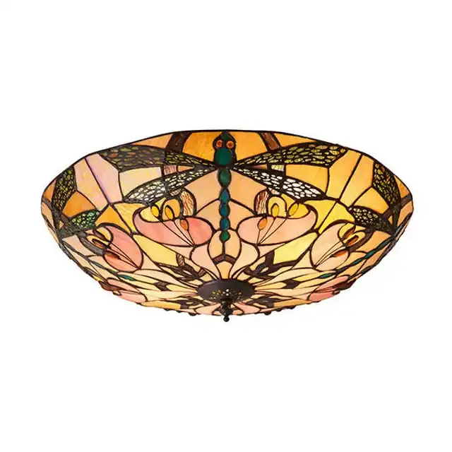 Ashton 2 Light Dark Bronze Tiffany Flush Ceiling Light