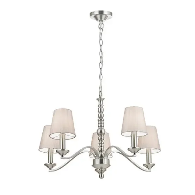 Astaire 5 Light Satin Nickel with Cotton Fabric Shades Pendant Light