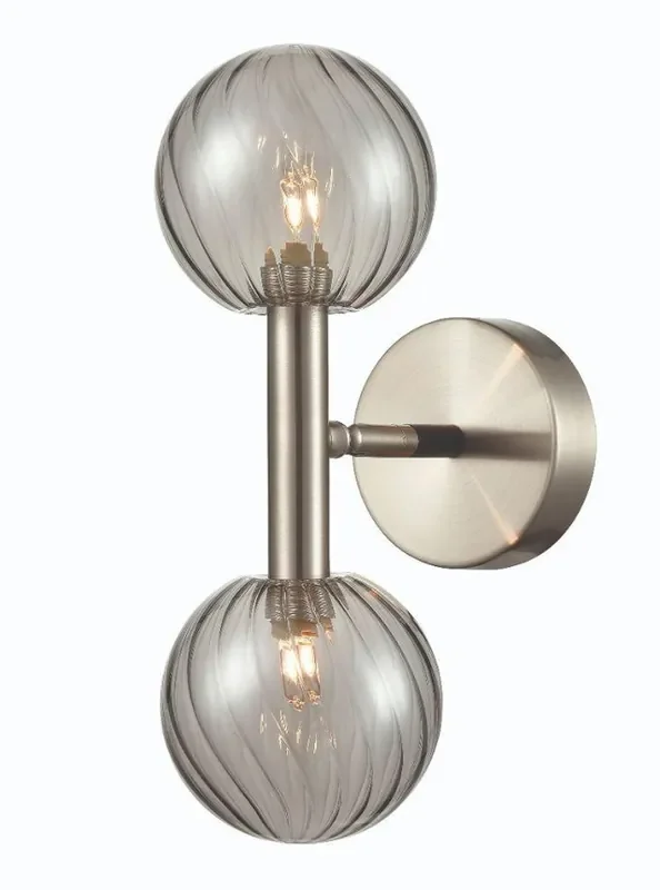 Atmo 2 Black with Satin Nickel with Smoke Spheres Semi Wall Light