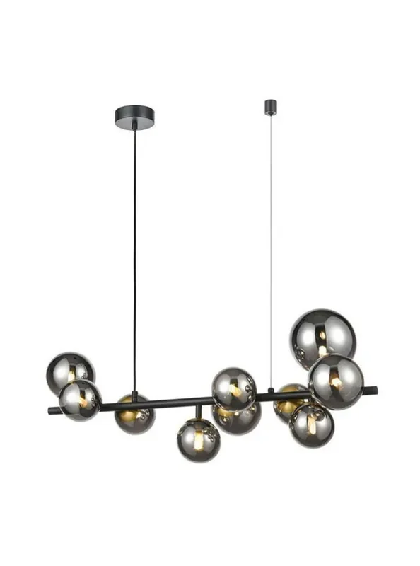 Atmosphere 10 Light Matt Black and Brushed Brass with Smoke Spheres Bar Pendant Light