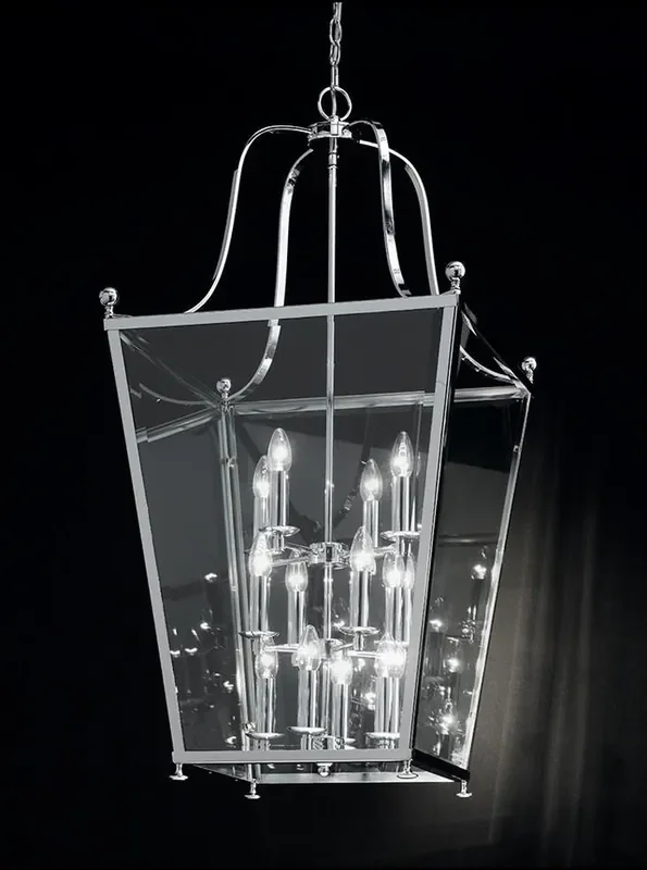 Atrio 12 Light Chrome with Clear Panels Lantern Pendant Light