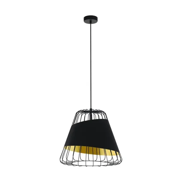 Austell Black with Black and Gold Fabric Shade Large Pendant Light