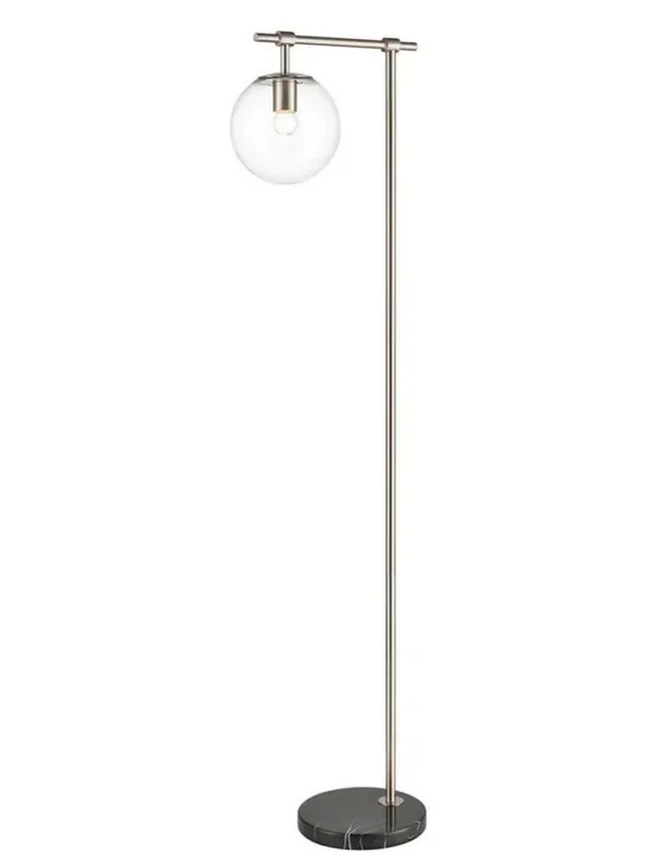 Avenue Satin Nickel on Black Marble with Clear Shade Floor Lamp