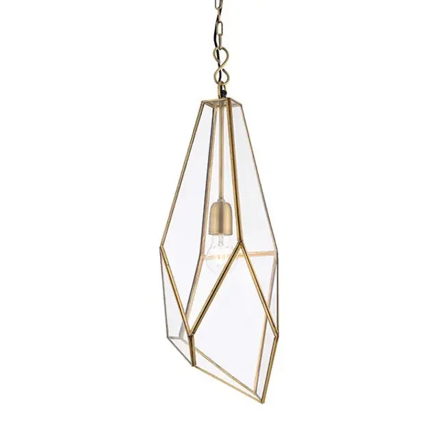 Avery Antique Brass and Clear Glass Pendant Light