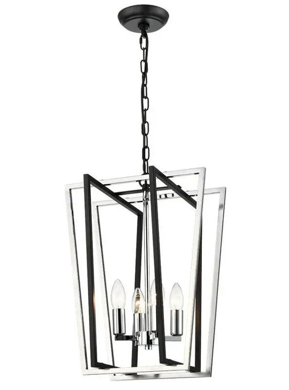 Aviary 4 Light Matt Black with Chrome Lantern 65cm Pendant Light