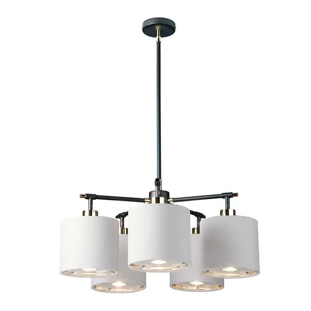Balance 5 Light Black and Nickel with White Shades Pendant Light