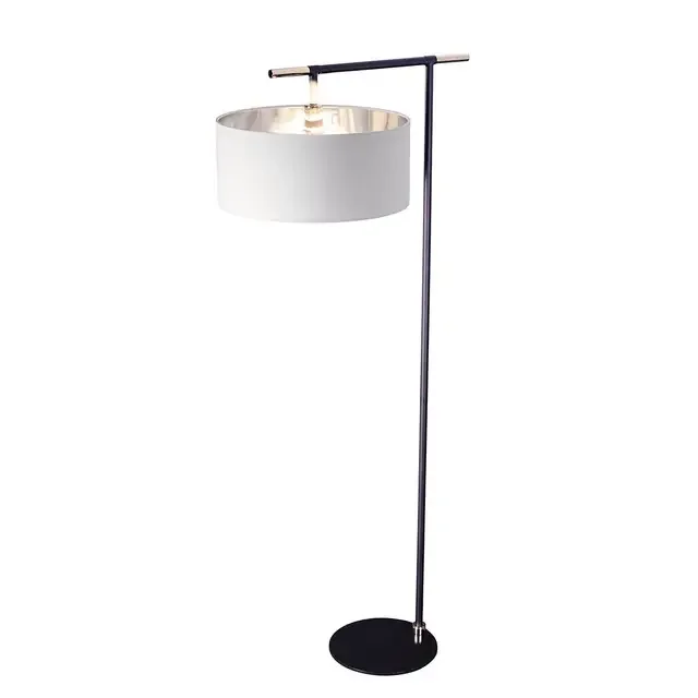 Balance Polished Nickel and Black with White Shade Floor Lamp