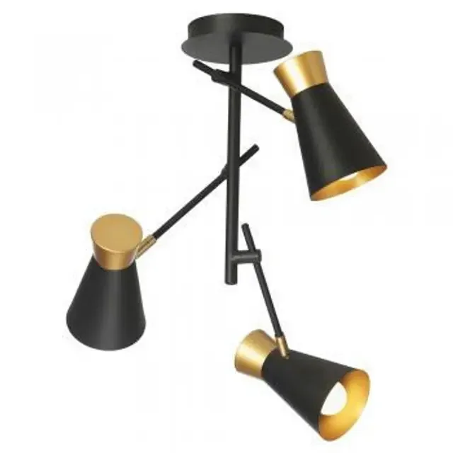Bali 3 Light Sanded Black with Antique Gold Adjustable Semi Flush Ceiling Light