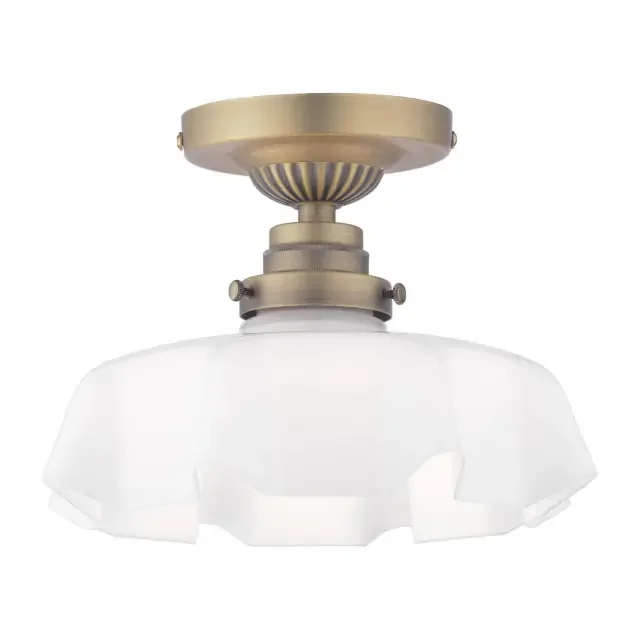 Banham Matt Antique Brass with White Glass Semi Flush Ceiling Light