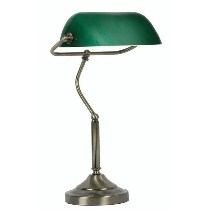 Bankers Antique Brass Traditional Table Lamp with Green Shade