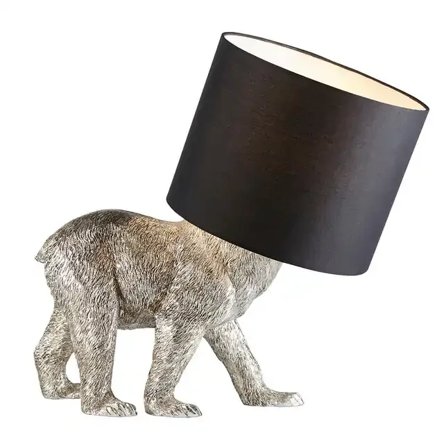 Barack Bear Vintage Silver with Black Shade Table Lamp