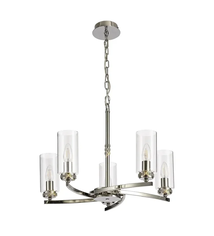 Barbara Adjustable Chandelier 5 Light With E14 Lamp holders and Glass Shades, Crystal Detail