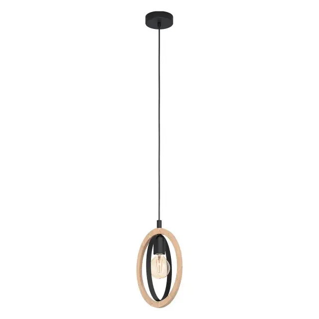 Basildon Black with Wood Shade Pendant light