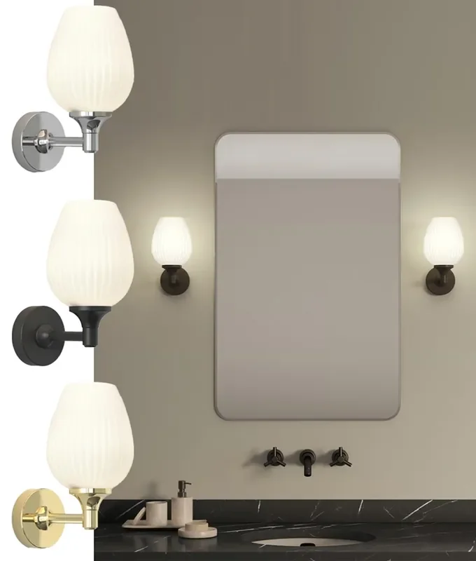 Bathroom Bracket Wall Light with Opal Tulip Glass – IP44 Rated