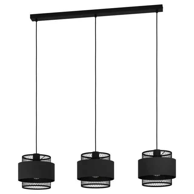 Bazely 3 Light Black with Black Fabric Shade Bar Pendant Light