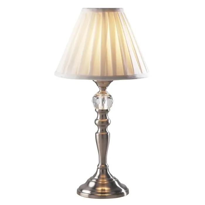 Beau Satin Chrome Touch Table Lamp with White Shade