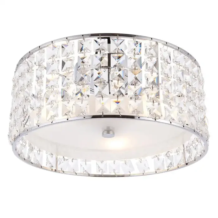 Belfont 3 Light Flush Bathroom Ceiling Light in Chrome and Crystal, 3x G9 (Endon 61252)
