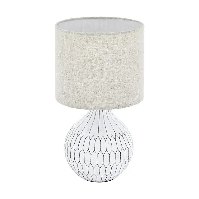 Bellariva 3 White with Light Brown Fabric Linen Shade Table Lamp